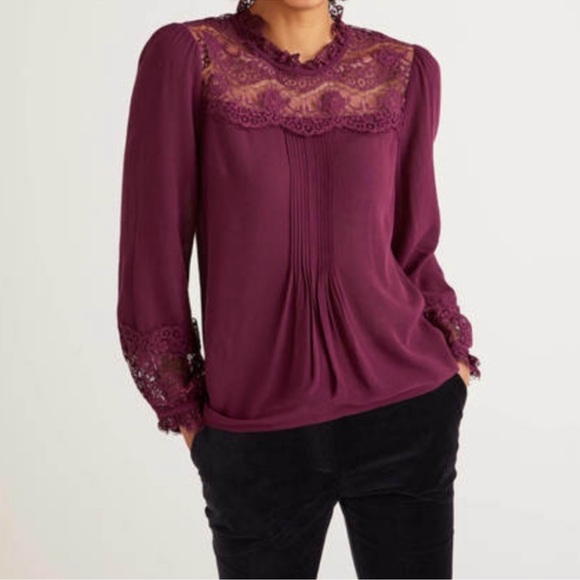 Boden Joanna Burgundy Lace Blouse - Picture 1 of 13